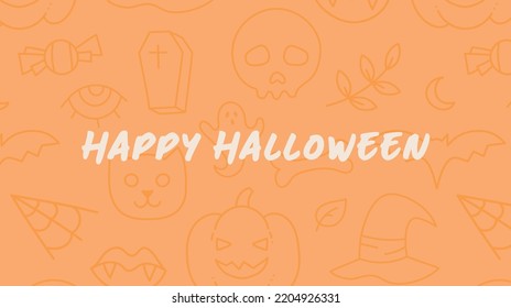 Halloween vector background with cute doodles. Orange autumn pattern background for web, greeting cards.