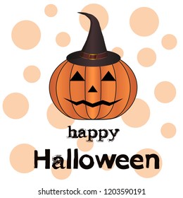 Halloween vector background with cute pumpkin and witch hat