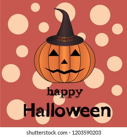 Halloween vector background with cute pumpkin and witch hat