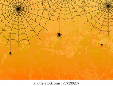 Halloween vector background with dark spider silhouette style of sunset orange light
