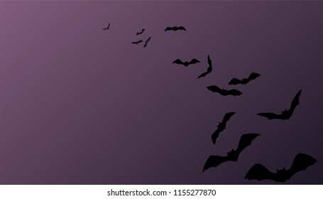 Halloween vector background with flying bats. Night sky illustration with copy space.