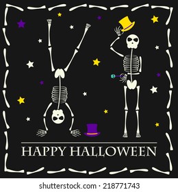 Halloween vector background with funny skeletons