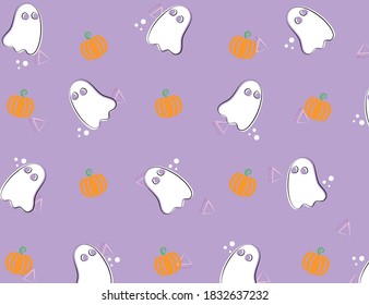 Halloween vector background with ghosts and pumpkins