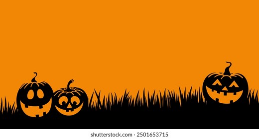 Fondo de Vector de Halloween, hierba y calabaza de diseño de Anuncio de Ilustración vectorial plana