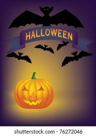 halloween vector background with horror pumpkin and bats