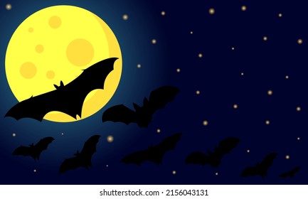 Halloween vector background with illustration of flying bats over the moon. Design for holiday banner. Vector illustration eps10