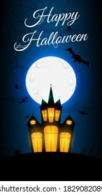 Halloween Vector Background Illustration for social media, Illustration with castle and moonlight Happy Halloween