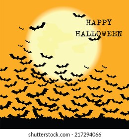 Halloween vector background with moon and bats. Vector illustration