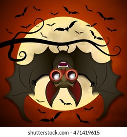 Halloween vector background with moon and bats.