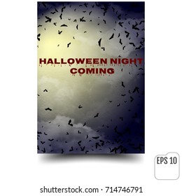 Halloween vector background with moon and bats.