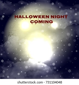 Halloween vector background with moon and snowfall