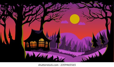 HALLOWEEN VECTOR BACKGROUND NIGHT FOREST