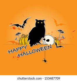 Halloween vector background with owl and skull
