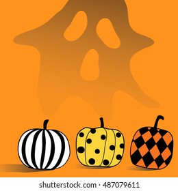 Halloween vector background pattern of pumpkins in orange color with ghost.