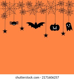 Halloween vector background pattern. Spider web, pumpkin, bat, skull, black cat, ghost, halloween symbols for halloween party, textiles, surfaces, banners, wallpapers, card. Halloween background.