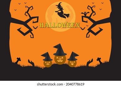 Halloween vector background, poster background for celebrations, trick-or-treating, halloween costumes, jack-o-lanterns, torch-lighting, haunted houses.
