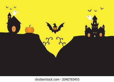 .Halloween vector background, poster background for celebrations, trick-or-treating, halloween costumes, jack-o-lanterns, torch-lighting, haunted houses.