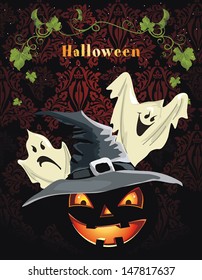 Halloween vector background with pumpkin. Abstract Classical autumn card