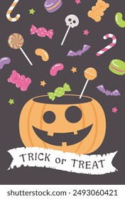 halloween vector background with pumpkin and candy for banners, cards, flyers, social media wallpapers, etc.