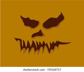 Halloween vector background. Scary evil face on orange background. Jack-o-lantern face. 