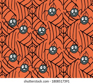 Halloween vector background. Seamless pattern with cute and fun Halloween characters Spiders on the web. 