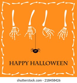 Halloween vector background with skeleton hands and spider