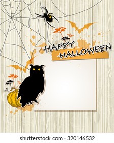 Halloween vector background with spider, owl and paper sheet