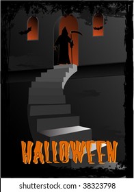 Halloween vector background stair and Grim Reaper