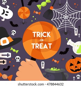 Halloween vector Background with traditional Icons . Trick or Treat Concept. 
