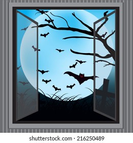 halloween vector background. View from window