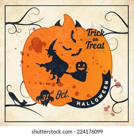 Halloween Vector Background in Vintage Style