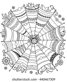 Halloween Vector background.Abstract web for textile design, greeting cards and wrapping for the gift. Template for menu, invitation, poster, banner. Coloring book for adult