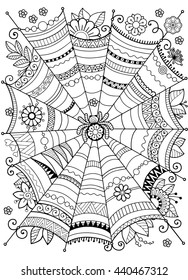 Halloween Vector background.Abstract web for textile design, greeting cards and wrapping for the gift. Template for menu, invitation, poster, banner. Coloring book for adult