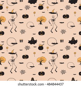Halloween vector banner. Collection of halloween hand drown icons. Vector illustration.