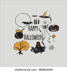 Halloween vector banner. Collection of halloween hand drown icons. Vector illustration.