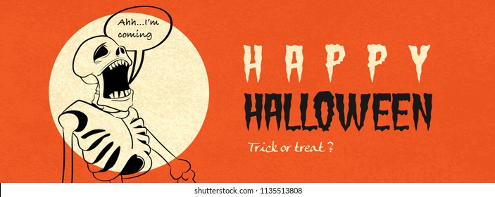Halloween vector banner ,Happy halloween background with skeleton character.