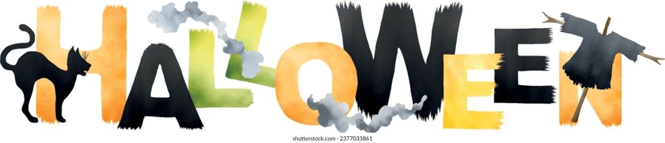 Halloween vector banner for print. Colorful Letter