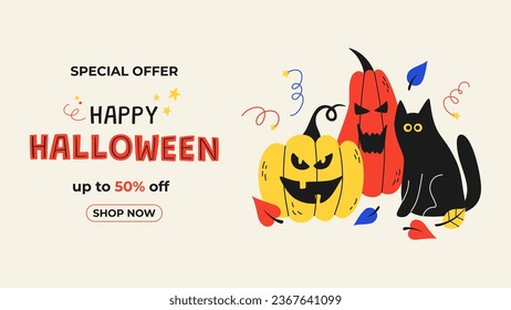 Halloween vector banner. Web landing template.