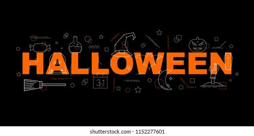 Halloween vector banner. Word with line icon. Vector background	