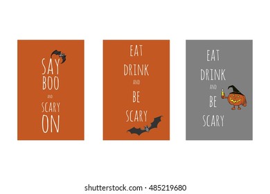 Halloween vector banners set. Cartoon design. Hand drawn pumpkins, 