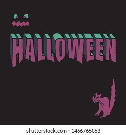 Halloween Vector black Background with Hand Lettering 3D Text. Copy space