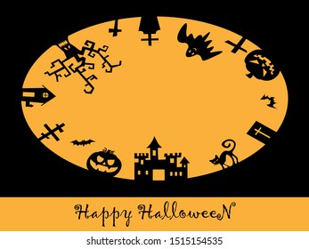 Halloween vector black castle with horror graveyard and spooky tree and  jack o'lantern pumpkin.illustration vector for halloween celebration in october