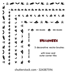 Halloween vector brushes with inner and outer corner tiles. Dividers, borders, ornaments