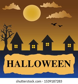 Halloween Vector Buildings, Amazing Halloween Gradient Landscape. Houses And Halloween.