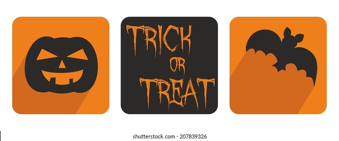 Halloween vector button set with bat and pumpkin. Orange and black sign illustration isolated on white background.