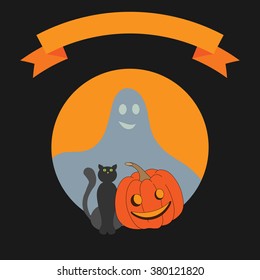 the halloween vector card with a black cat
