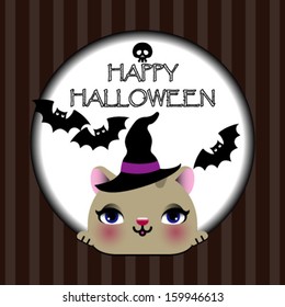 Halloween vector card with cat. Halloween border for design in a children's style. 