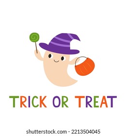 Halloween vector card with a cute ghost