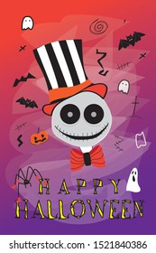 Halloween vector card design, zombie cartoon, vector, banner, poster, cute design. 