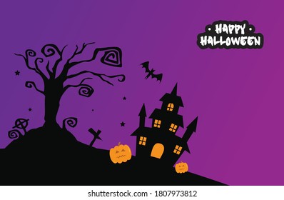 Halloween vector card, Flat design halloween landing page, Halloween Day. Halloween festival vector background.
